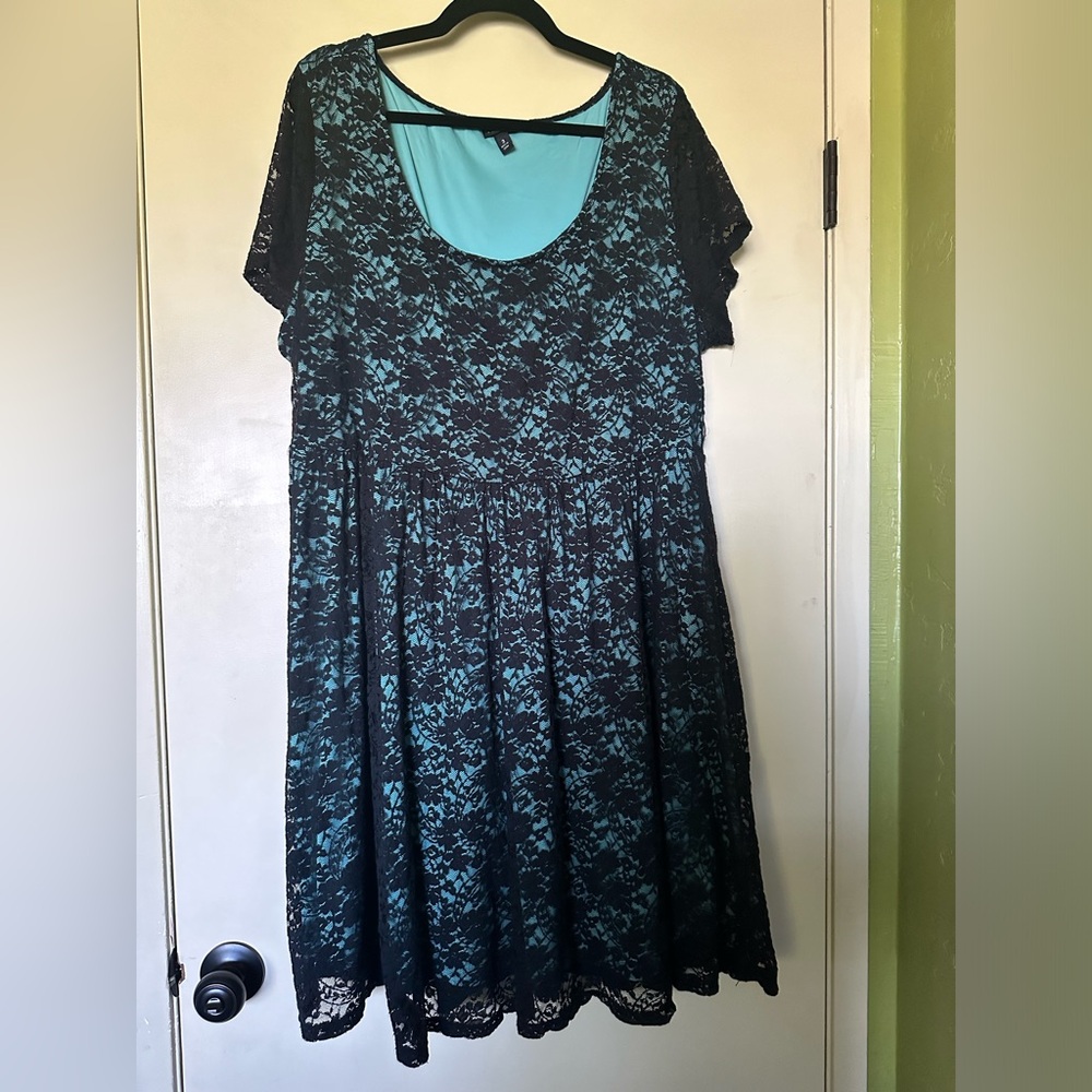 Torrid Dress. Black Lace Over Blue Lining. Size 3X.